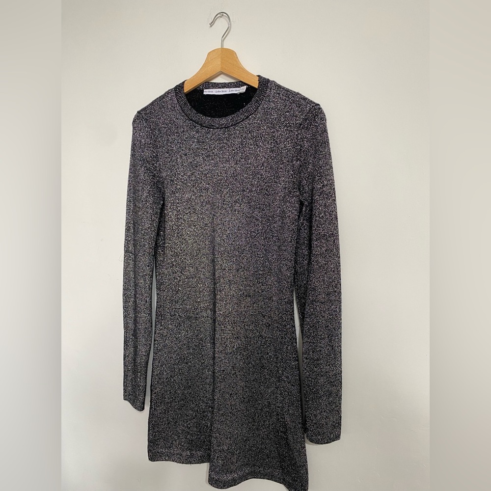 & Other Stories Wool Black Sparkly Dress Slit Sleeve Size S Party Celebrations - Picture 3 of 10